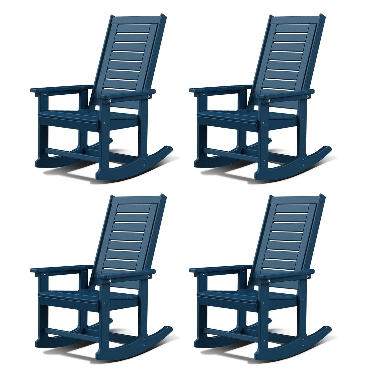 Greenvines Outdoor Rocking Chairs | Set Of 4 | Porch Rocker | Hdpe Plastic | Blue | Oversized Rockers | High Back | Big & Tall | Ladder Back | For Patio Outside Backyard Balcony Garden