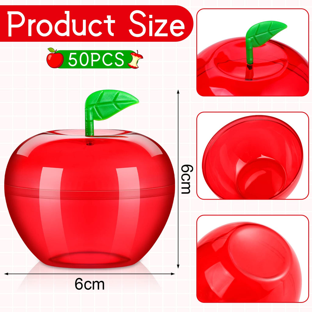 Lallisa 50 Pcs Plastic Apple Container Valentine Apple Container Teacher Gifts Bulk Back To School Candy Holder Snow Party Apple