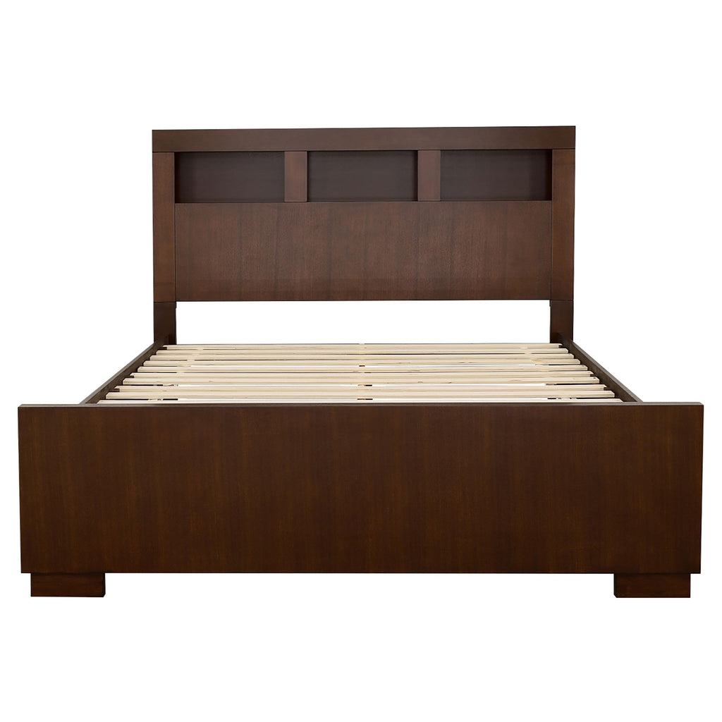 Coaster Home Furnishings Jessica Contemporary 4-Piece Bedroom Set Eastern King Size LED Storage Bookcase Bed Frame 47-inch Headboard Cappuccino 200719KE-S4