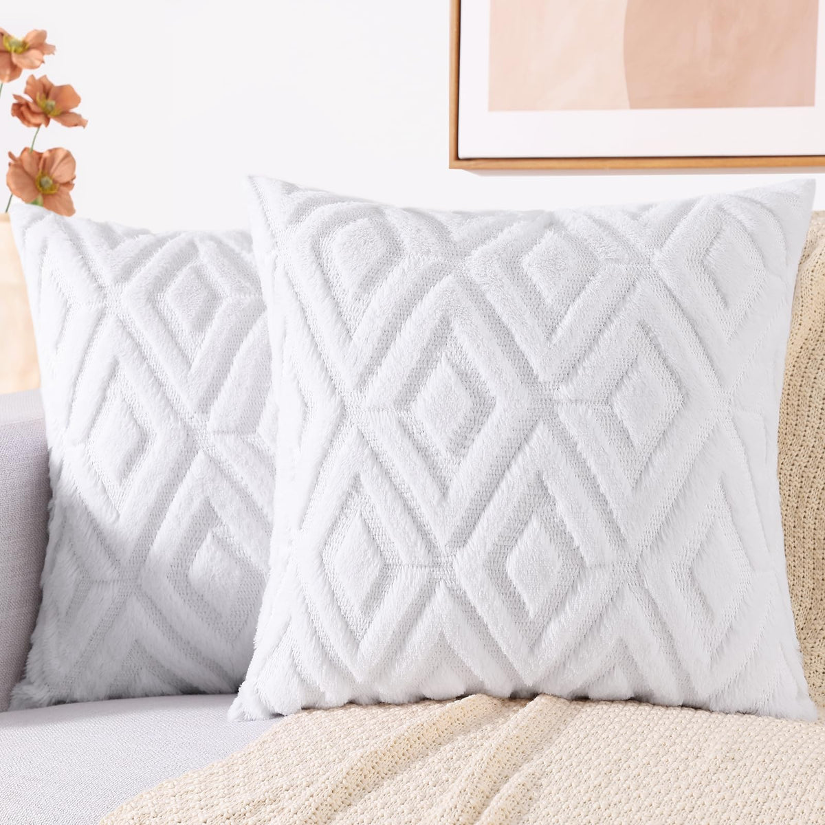 Decoruhome Couch Throw Pillow Covers 16X16 Set Of 2, Decorative Soft Plush Faux Wool Pillow Covers For Bed Sofa Living Room, Pur