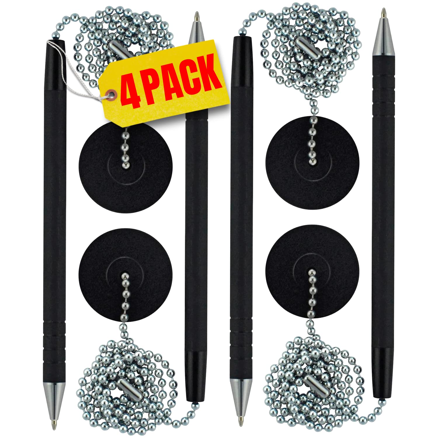 1Intheoffice Pen With Chain, Counter Security Pen, Pen With Chain For Desk, Black, 4 Pack