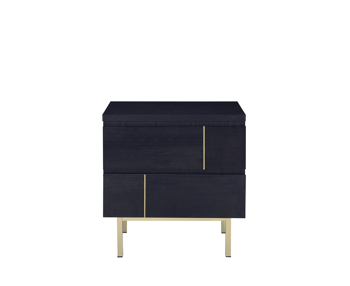 HomeRoots Metal, Melamine Paper, Ru 21' X 16' X 22' Black and Brass Metal Nightstand