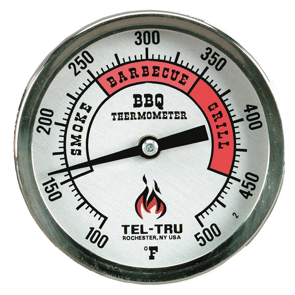 Tel-Tru Bq300 Barbecue Thermometer, 3 Inch Aluminum Zoned Dial, 4 Inch Stem, 100/500 Degrees F