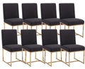 Cimota Black Modern Dining Chairs Set Of 8, Upholstered Dining Room Chairs Armless Guest Side Chair With Gold Base For Dining Ro