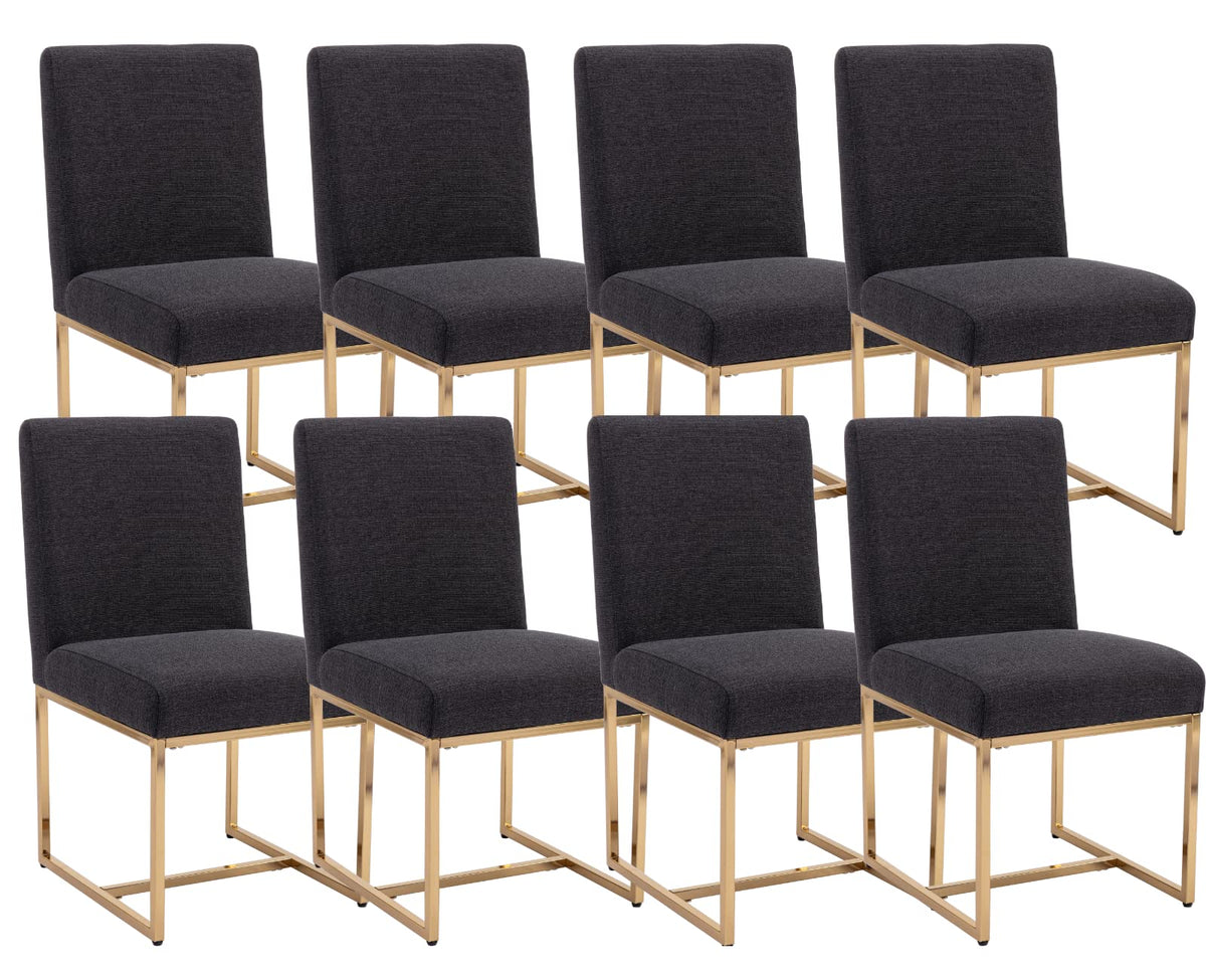 Cimota Black Modern Dining Chairs Set Of 8, Upholstered Dining Room Chairs Armless Guest Side Chair With Gold Base For Dining Ro