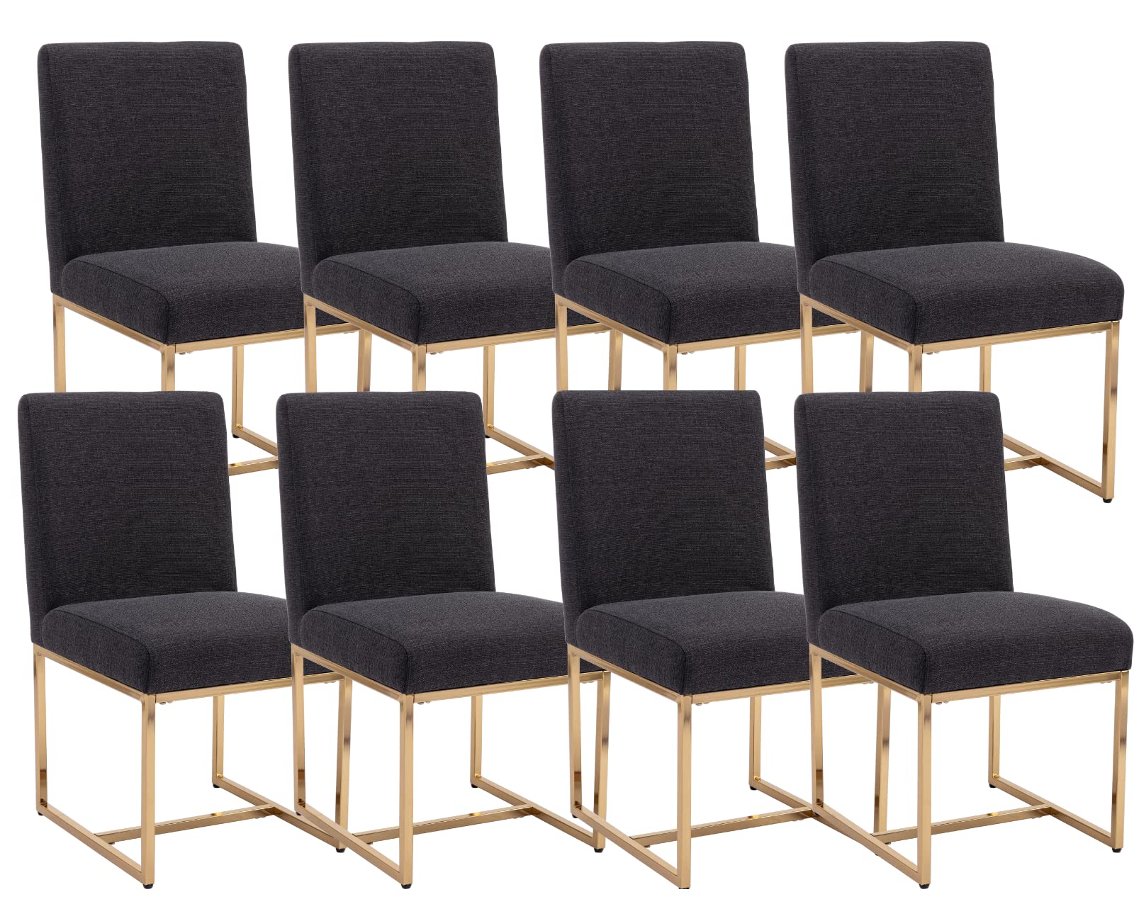 Cimota Black Modern Dining Chairs Set Of 8, Upholstered Dining Room Chairs Armless Guest Side Chair With Gold Base For Dining Ro
