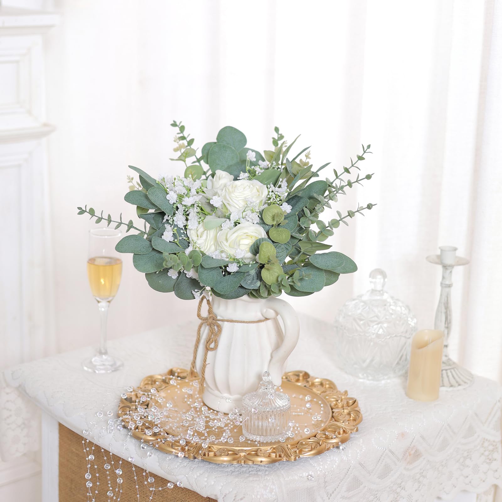 110 Pcs 7 Kinds Mixed Artificial Eucalyptus Stems And Faux Flowers,Fake Silver Dollar Eucalyptus Leaves Stems Bulk Real Touch Le