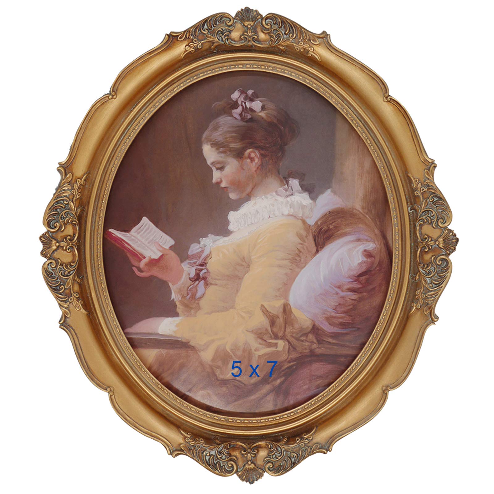 SIMONS SHOP 5x7 Picture Frame Baroque Oval Frame 7 x 5 Wedding Picture Frames Fit Picture 5 by 7 in Gold for Wall and Tabletop 