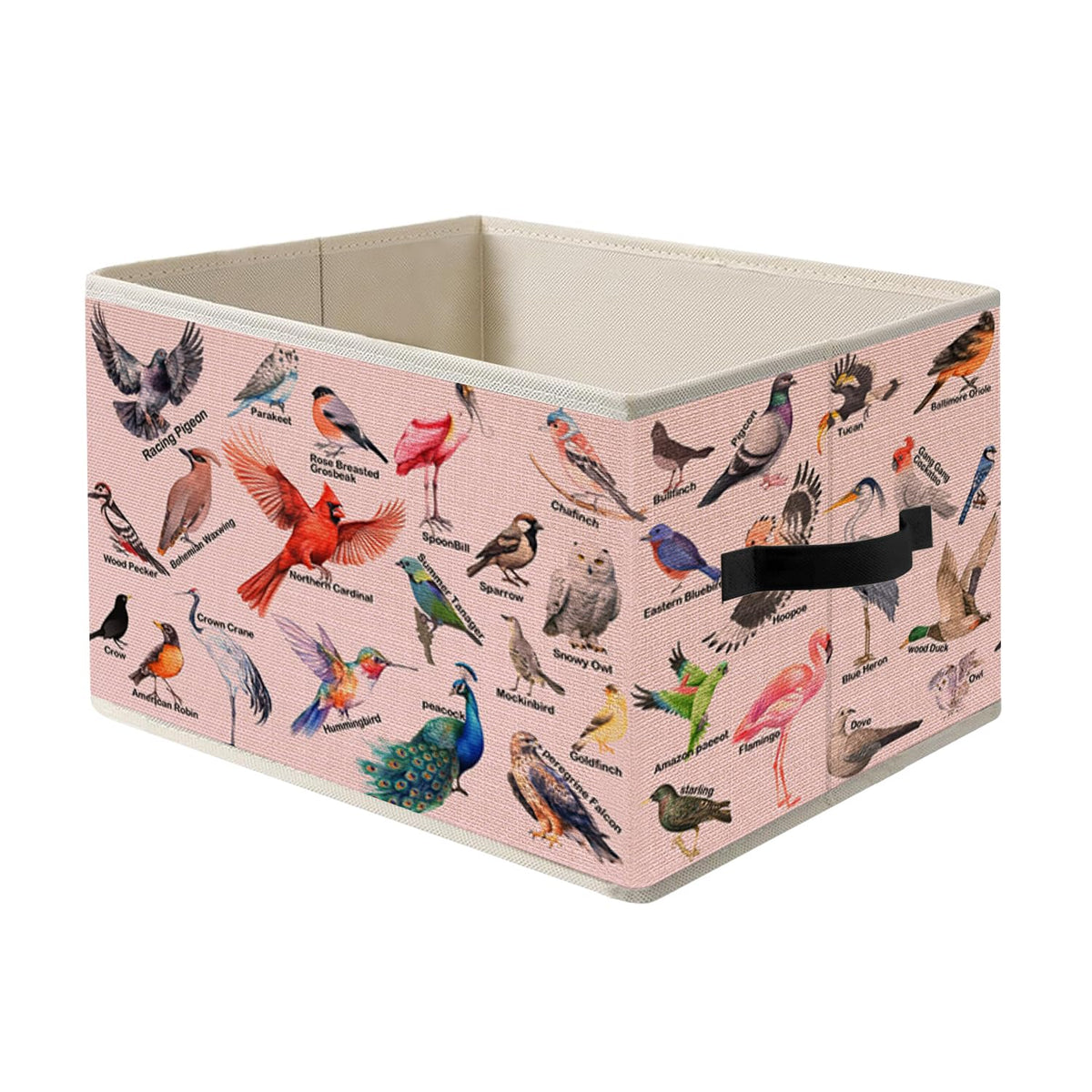 FITIE Pink Bird Storage Bin Box with Handles, Bird Lover Watcher Foldable Organizer Basket Toybox for Girls Bedroom Home Bathroo