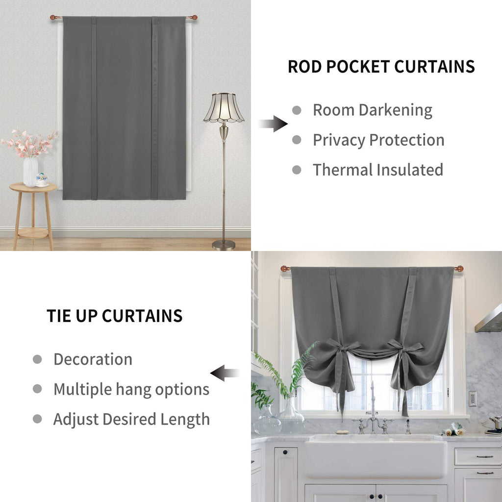 Dwcn Blackout Curtains-Tie Up Shade For Window Thermal Insulated Room Darkening Rod Pocket Curtains For Kitchen, Dark Grey, W42