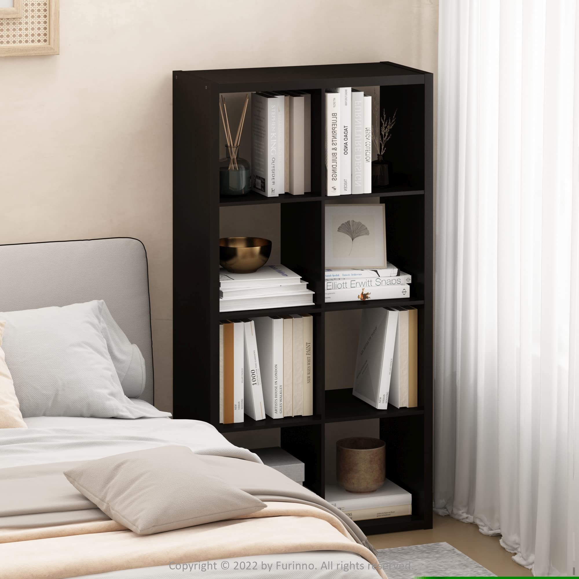 Furinno Cubicle Open Back Decorative Cube Storage Organizer, 8-Cube, Dark Oak