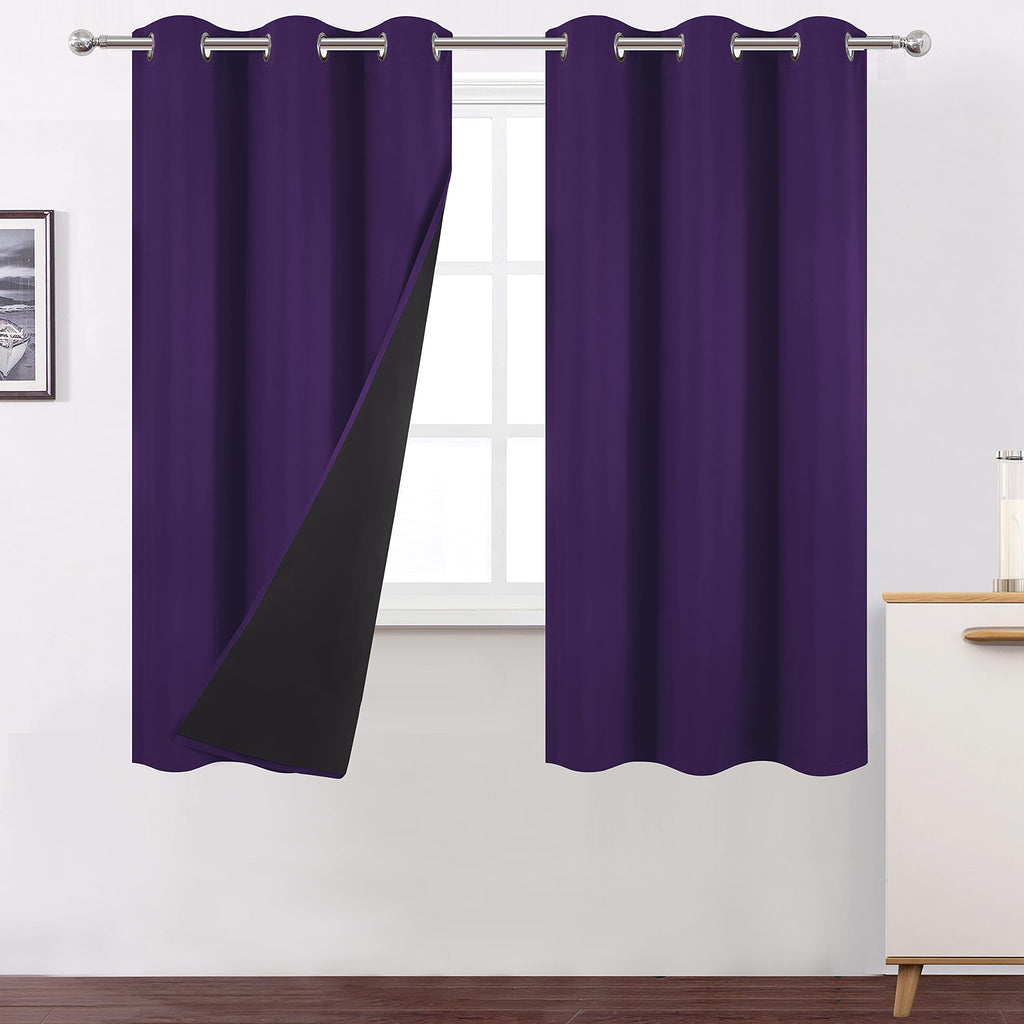 LEMOMO 100% Blackout Curtains 40 x 63 Inch/Purple Curtains 2 Panels with Black Liner/Double Layer Full Room Darkening Bedroom Cu