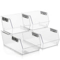 HOMESTEAD Set of 4 Stackable Storage Bins, 2 Large + 2 Small Clear Plastic Organizer Bins, Open Front Design for Kitchen Pantry,