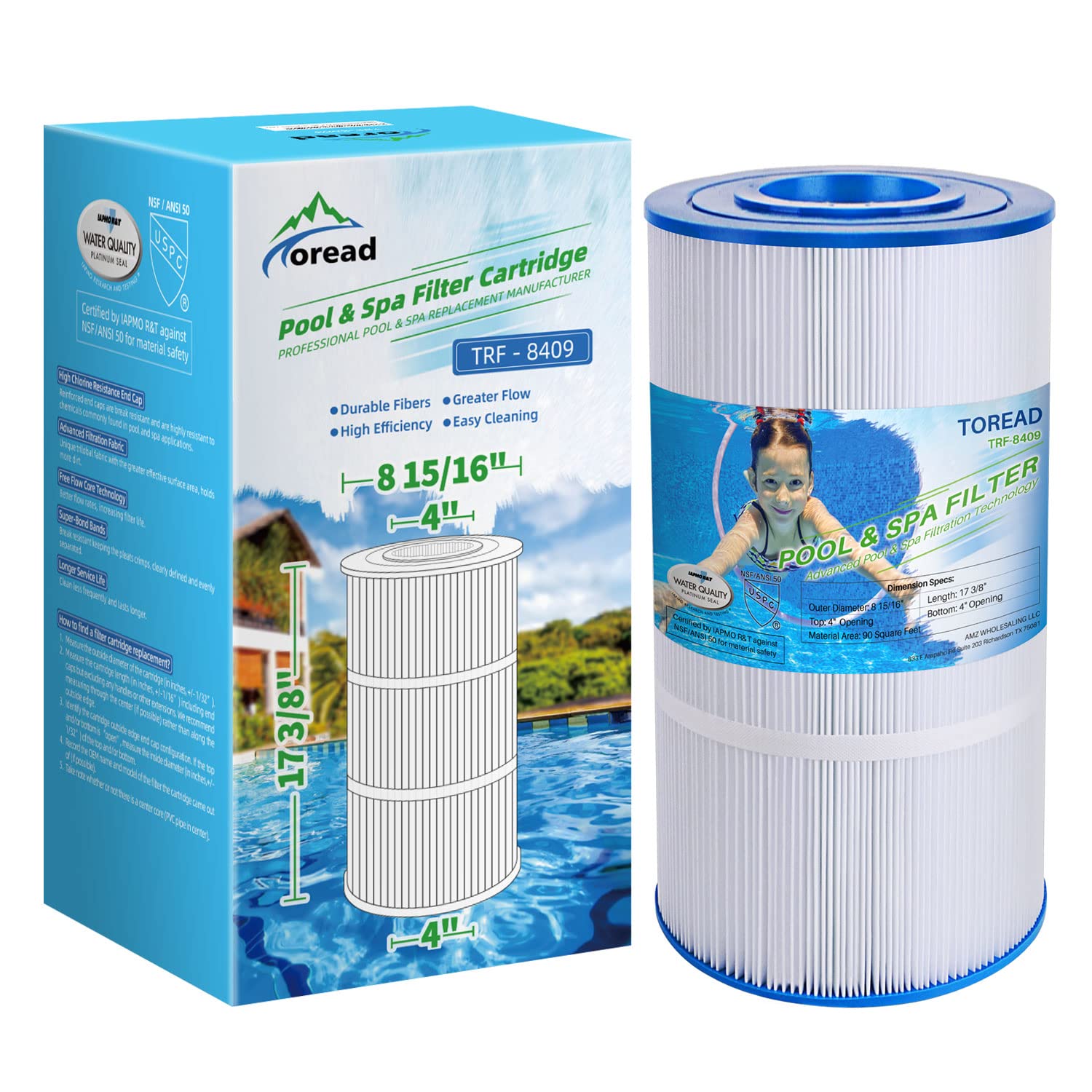 Toread Replacement For Pool Filter Pa90, Cx900Re, C900, Unicel C-8409, Filbur Fc-1292, Posi-Clear Sta-Rite Pxc95, Clearwater Ii