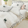 Ihoustriy White Duvet Cover Full Size, Ruffle Beddding Set With Bowtie, 3 Pieces Kid Comforter Cover Set With Zipper Closure, Gi