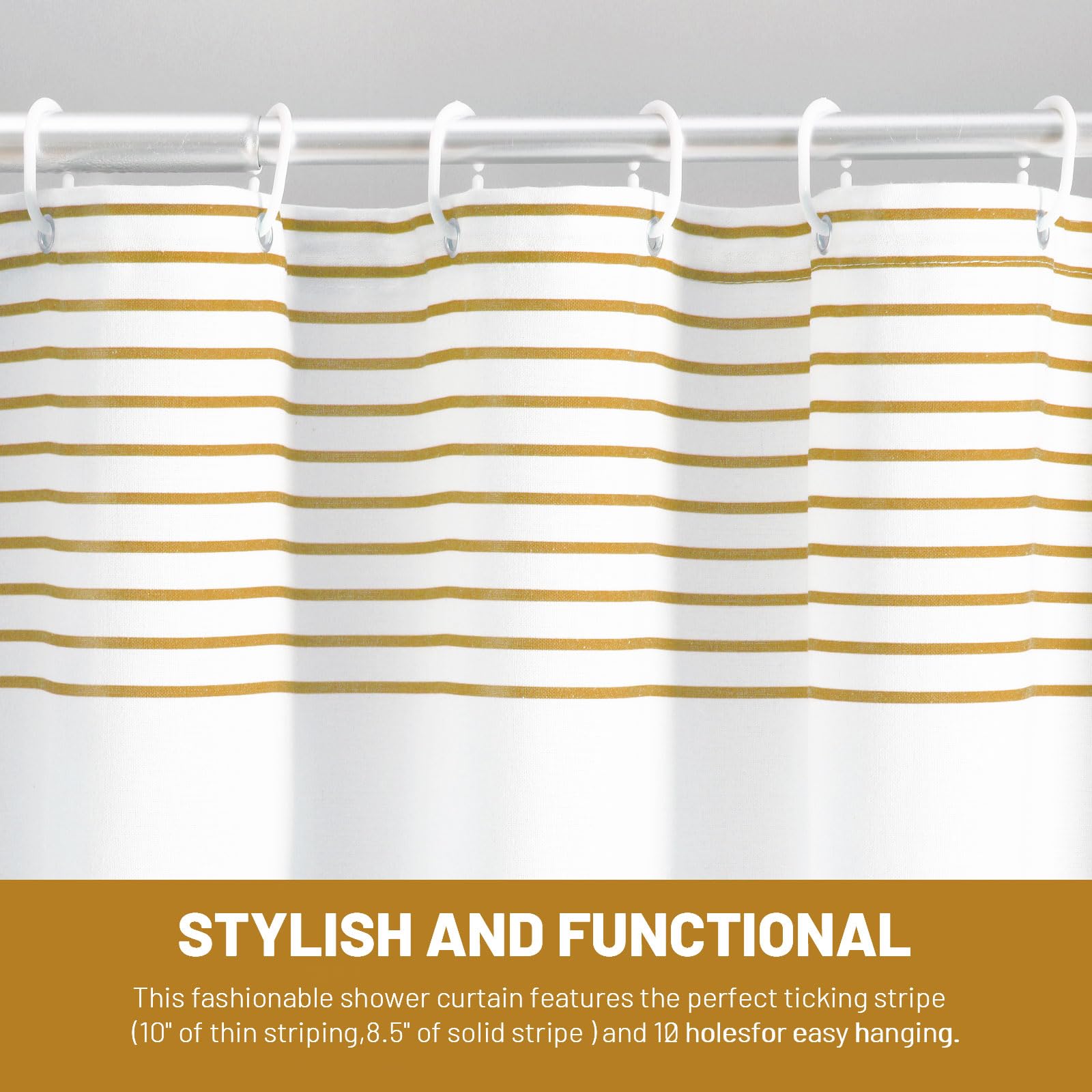 Awellife Boho Shower Curtain For Bathroom Farmhouse Natural Linen Stripe Tassel Shower Curtain (Gold, 72' W X 72' L)