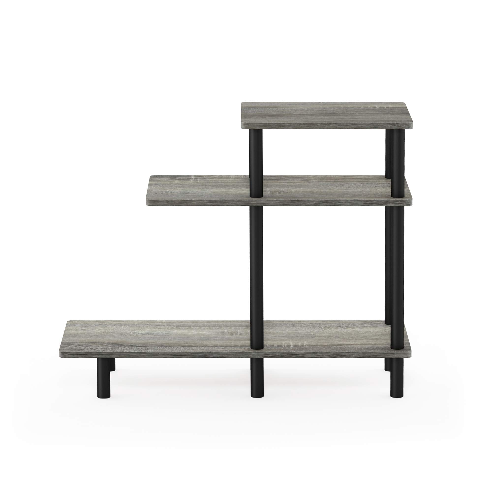 Furinno Turn-N-Tube 3-Tier Sofa Side Table, French Oak Grey/Black