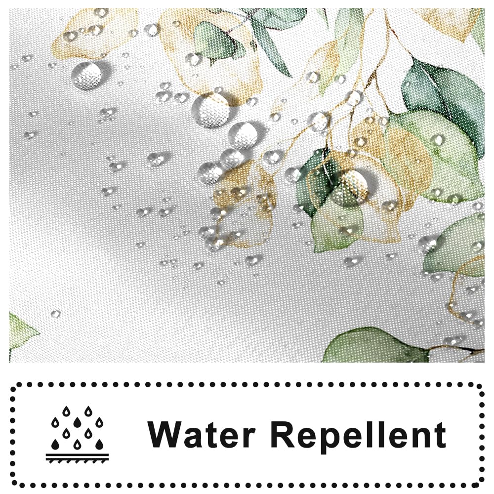 Ruelvth Sage Green Eucalyptus Shower Curtain, Green And Gold Leaves Shower Curtain For Bathroom Waterproof Fabric Spring Botanic