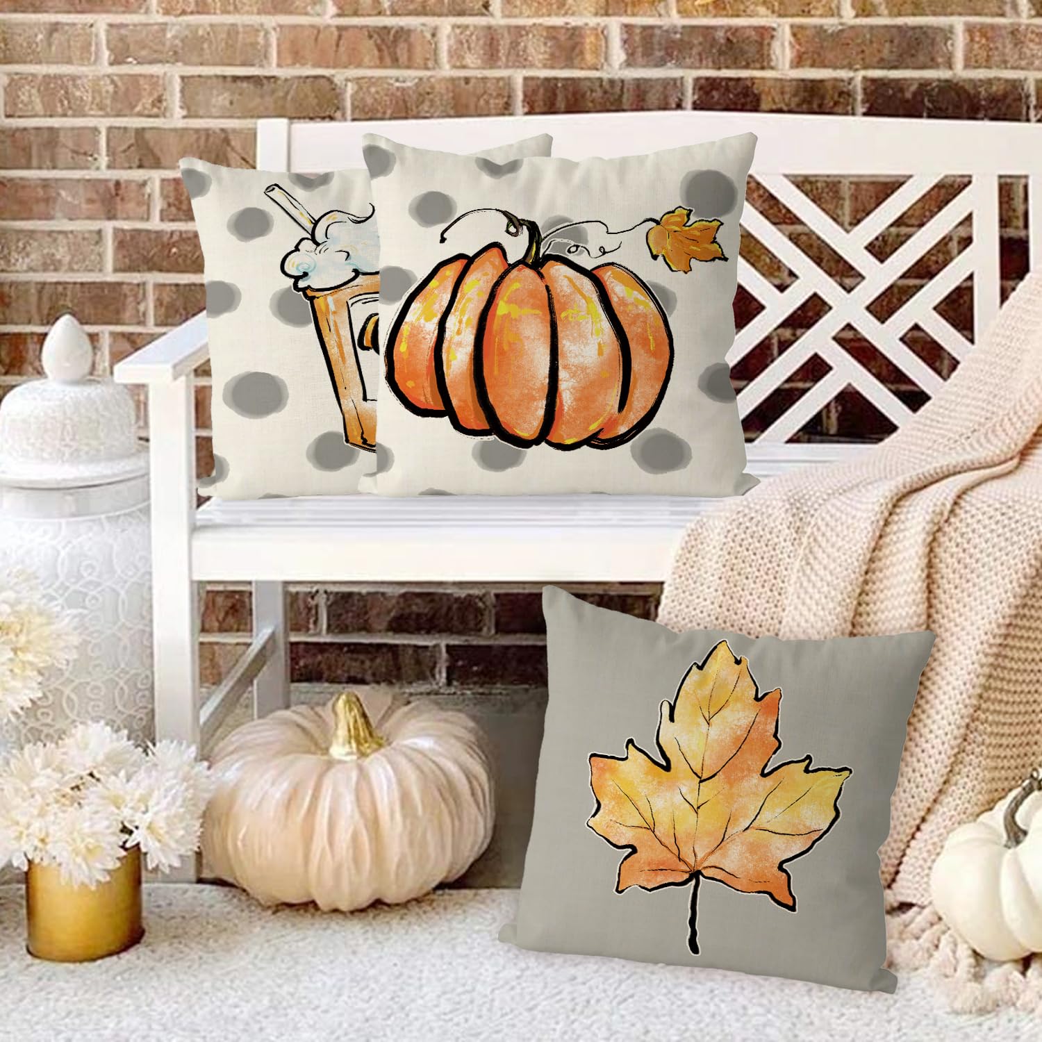 Gagec Fall Pillow Covers 20X20 Inch Set Of 4 Fall Football Pumpkin Maple Leaf Throw Pillowcase Holiday Home Decor Sofa Bedroom C