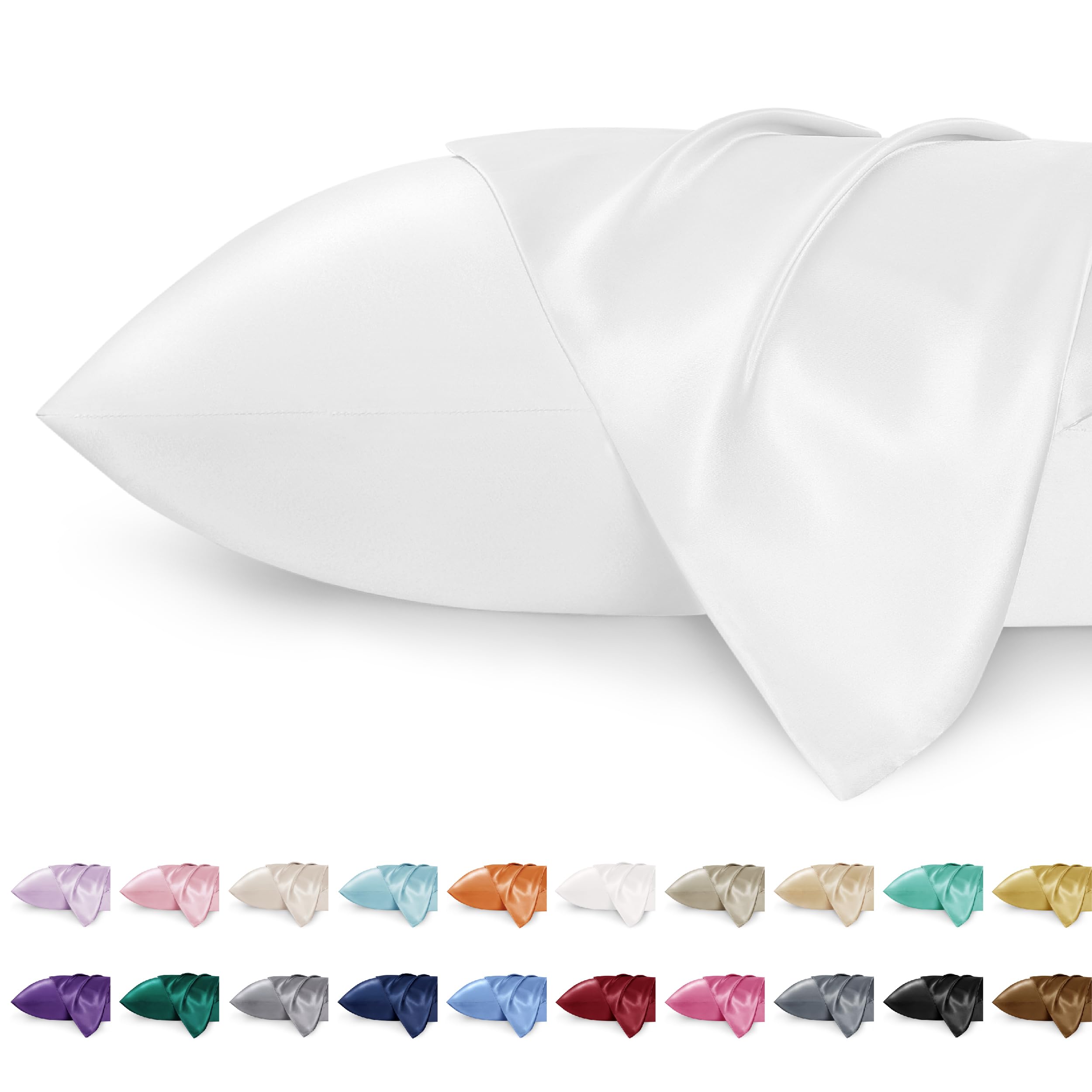 Bedsure Satin Pillowcase For Hair And Skin Queen - Ivory Silky Pillowcase 2 Pack 20X30 Inches - With Envelope Closure, Similar T