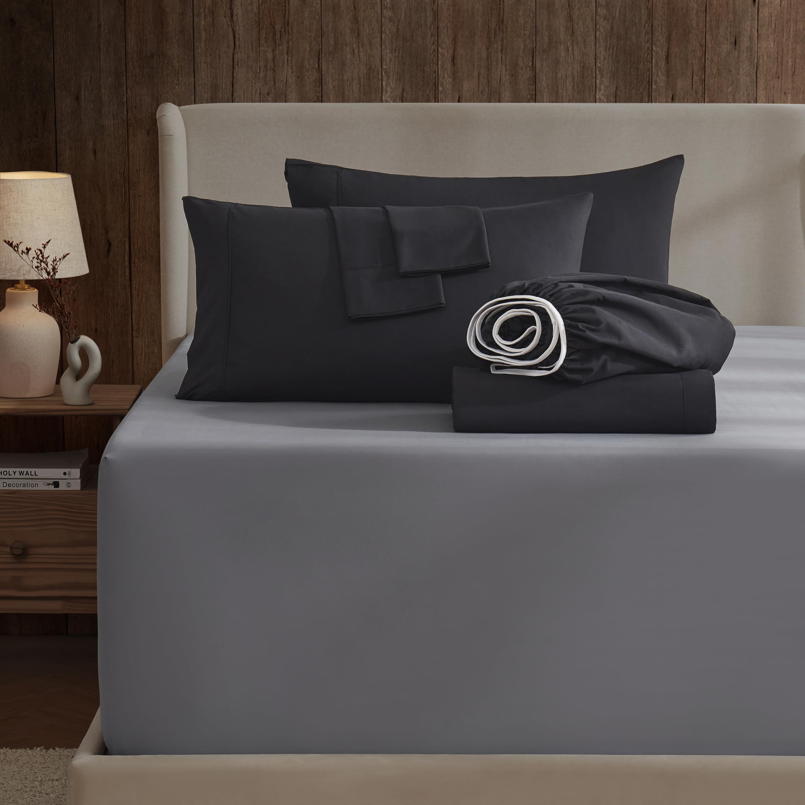 Nestl Extra Deep Pocket Split King Sheet Set - 7 Pc Soft Microfiber Split King Sheet Sets Deep Pocket - Fade Resistant Bedding Sheets & Pillowcases - Split King, Black