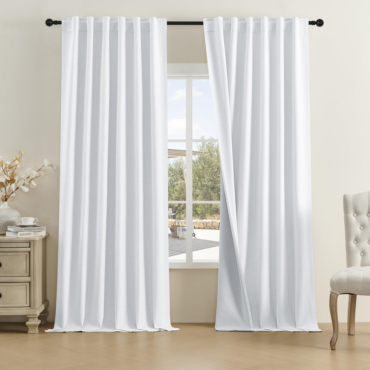 Greyish White Curtains 120 Inch Length 2 Panels Set 10 Ft Length Drapes Back Tab/Rod Pocket Curtain Panels For Bedroom Patio Liv