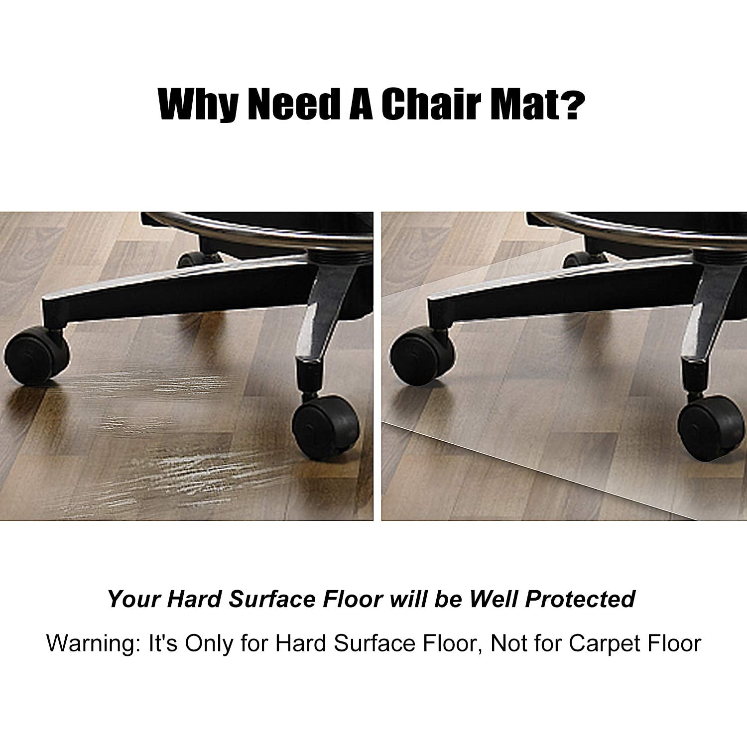 Azadx Clear Office Chair Mat 36'' X 48'', Durable Desk Chair Mat For Hardwood Floor, Heavy Duty Plastic Office Floor Mat Under Rolling Chairs For Easy Glide And Protection (36' X 48' With Lip)