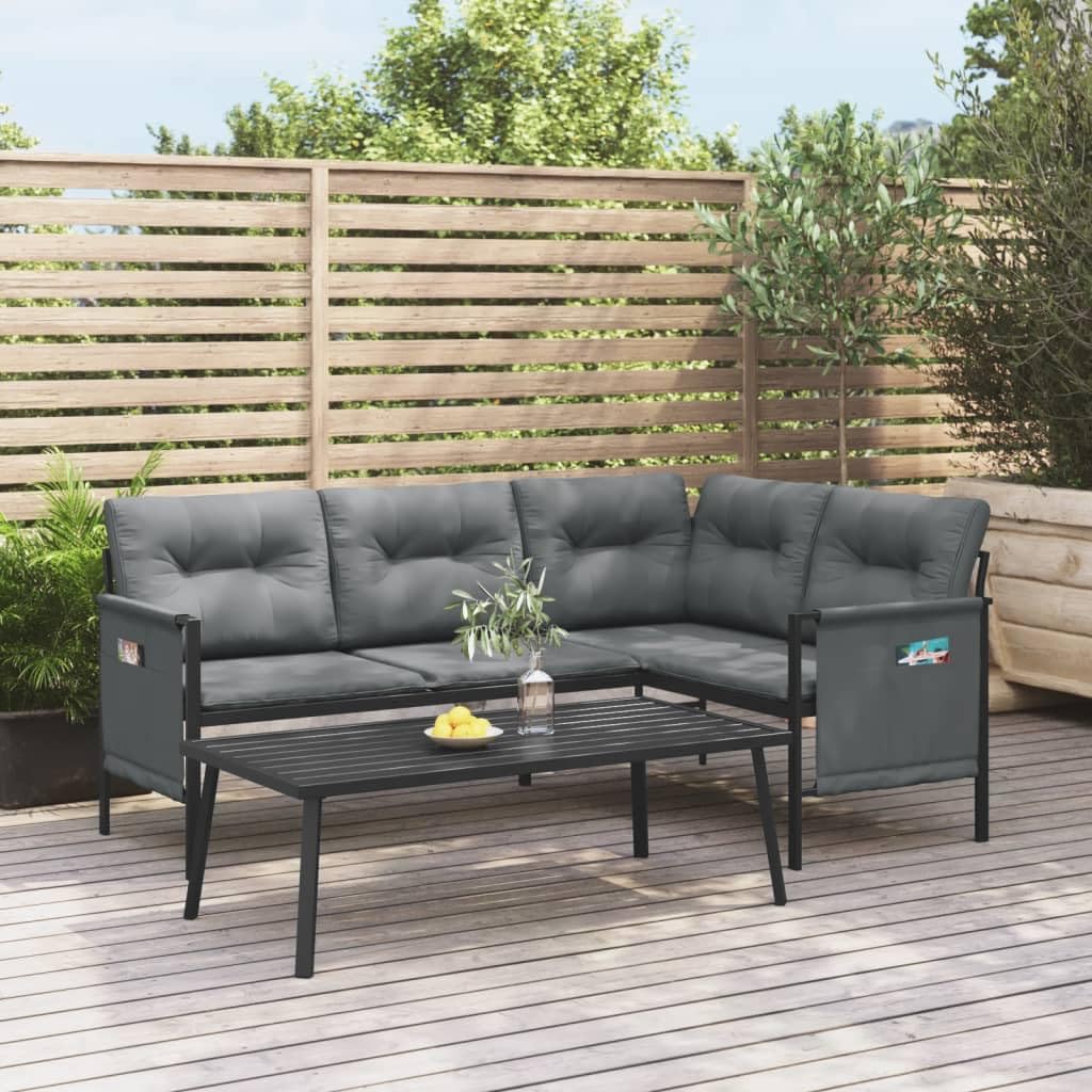 vidaXL Modern Outdoor Patio Corner Sofa - Anthracite Steel & Textilene Material – Comfortable Cushioned Seating - Side Storage Bags Included