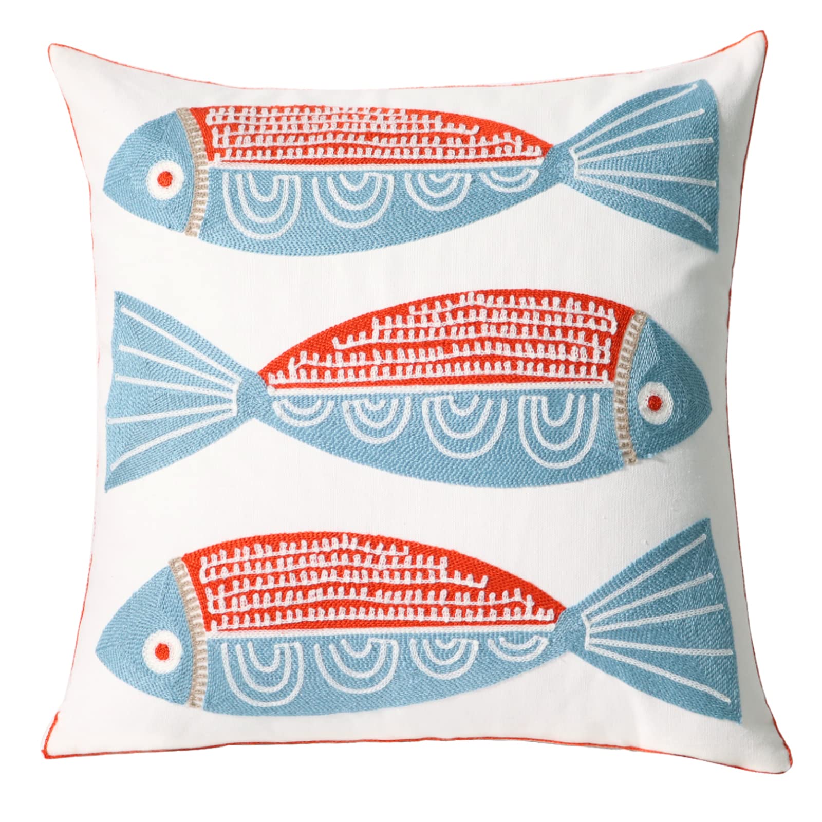 Unionkk 1 Pcs Embroidered Throw Pillow Cover Cotton Decorative Square Cushion Cases For Home Sofa Bed And Chair 18 X 18 Inch (Re