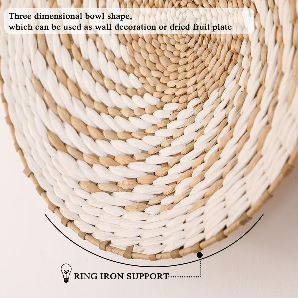 7 Pack Boho Wall Basket Decor - Seagrass Rattan Wicker Wall Decor Round Handmade Hanging Rustic Flat Elegant Wall Art For Farmho