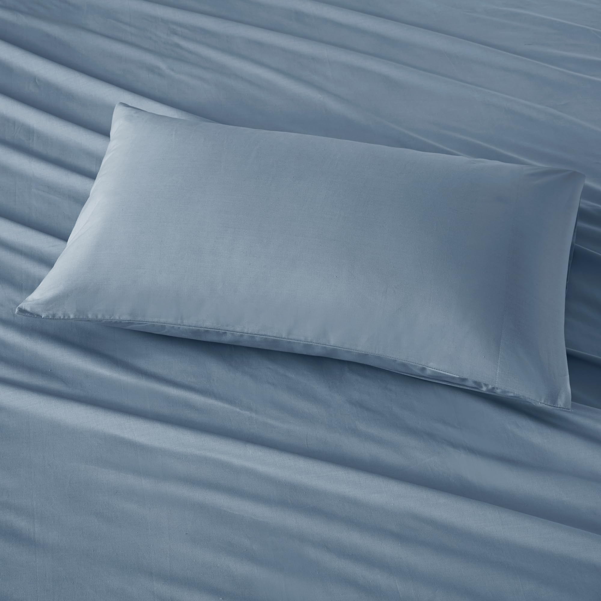 Comfort Spaces 100% Cotton Sheet Set Breathable, Lightweight, Soft With 14' Elastic Pocket Fits Up To 16' Mattress, All Season Cozy Bedding, Matching Pillow Case, Queen Blue 4 Piece