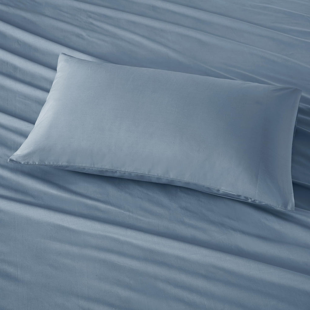 Comfort Spaces 100% Cotton Sheet Set Breathable, Lightweight, Soft With 14' Elastic Pocket Fits Up To 16' Mattress, All Season Cozy Bedding, Matching Pillow Case, Cal King Blue 4 Piece