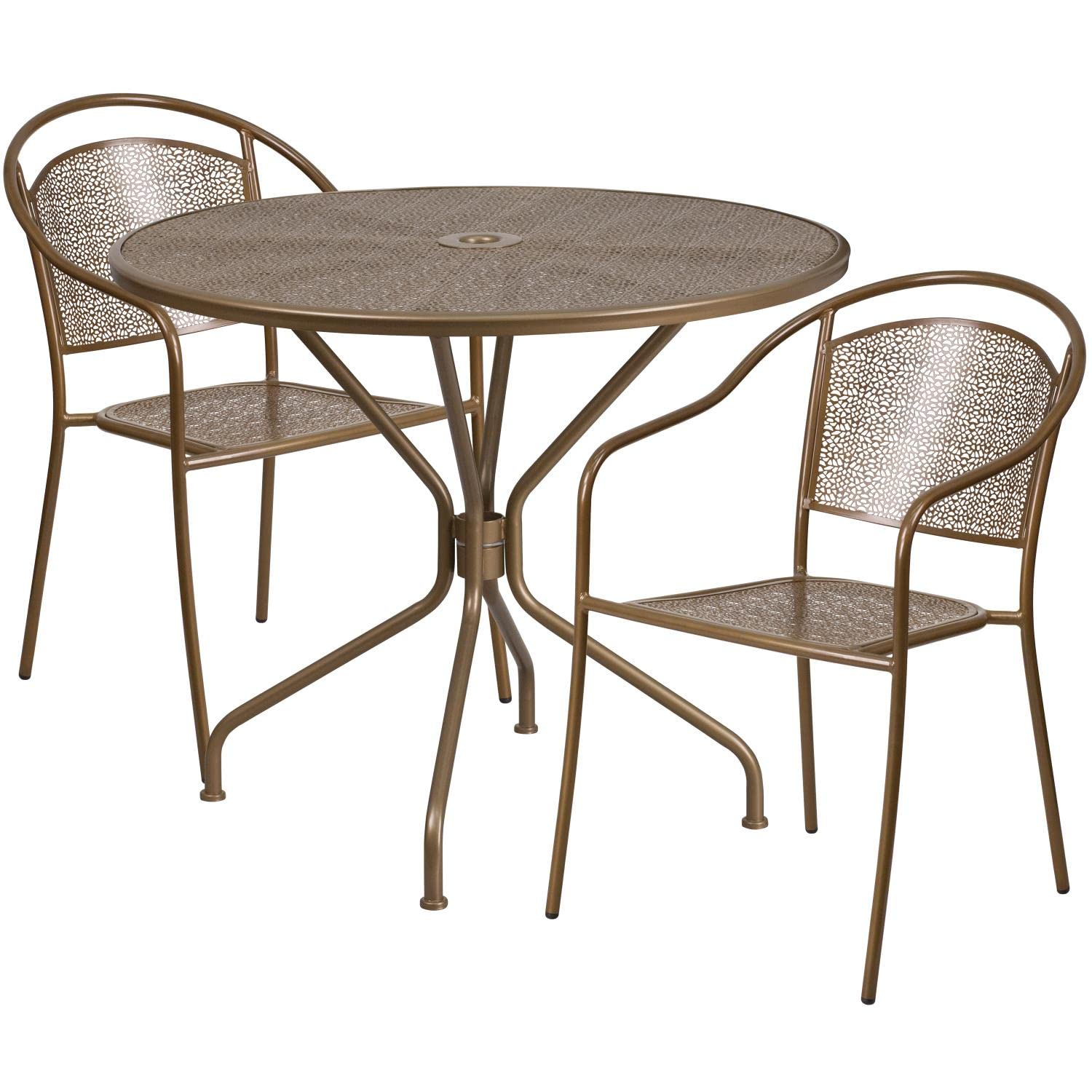 Flash Furniture Commercial Grade 35.25" Round Sky Blue Indoor-Outdoor Steel Patio Table Set with 2 Round Back Chairs