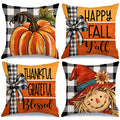 Geeory Fall Throw Pillow Covers 16X16 Inch Set Of 4, Pumpkin Scarecrow Buffalo Plaid Orange Autumn Seasonal Decorative Farmhouse