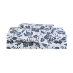 Eddie Bauer - King Sheet Set, Premium Cotton Percale Bedding Set, Floral Home Decor, Oeko-Tex Certified (Woodblock Floral Blue, King)