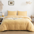 Warmdern Yellow Boho Duvet Cover Set Queen Size, Striped Textured Duvet Cover Tufted Bedding Set, 3 Pcs Ultra Soft Washed Microf