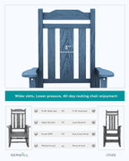 Serwall Blue Outdoor Rocking Chair Set Of 2, All Weather Patio Rocking Chair, Hdpe Poly Rocking Chair For Adults, Heavy Duty Front Porch Rocker