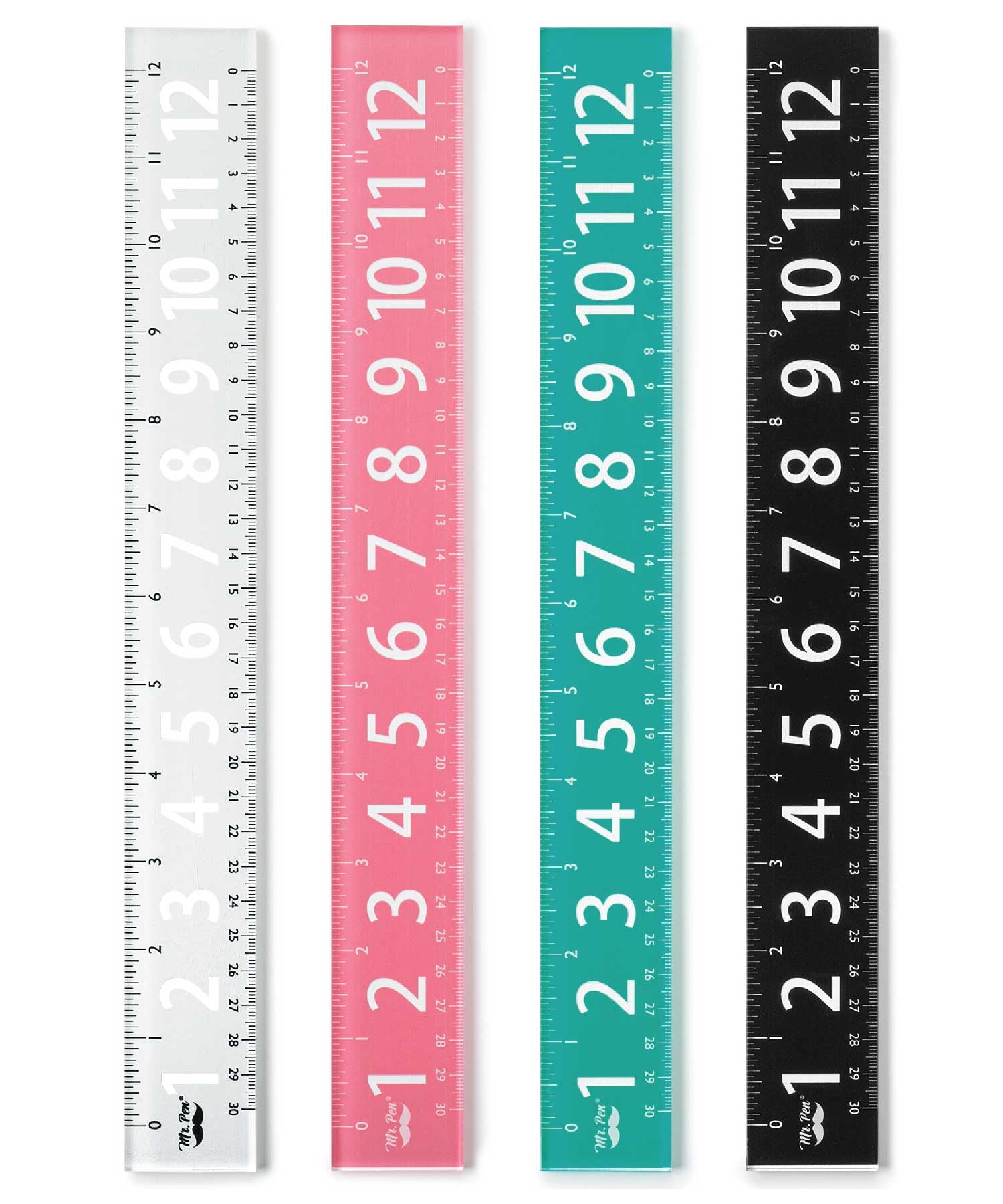 Mr. Pen- Plastic Rulers With Large Numbers, 12-Inch, 4 Pack, Metric & Imperial, Colorful Rulers For Kids, Ruler 12 Inch, Metric