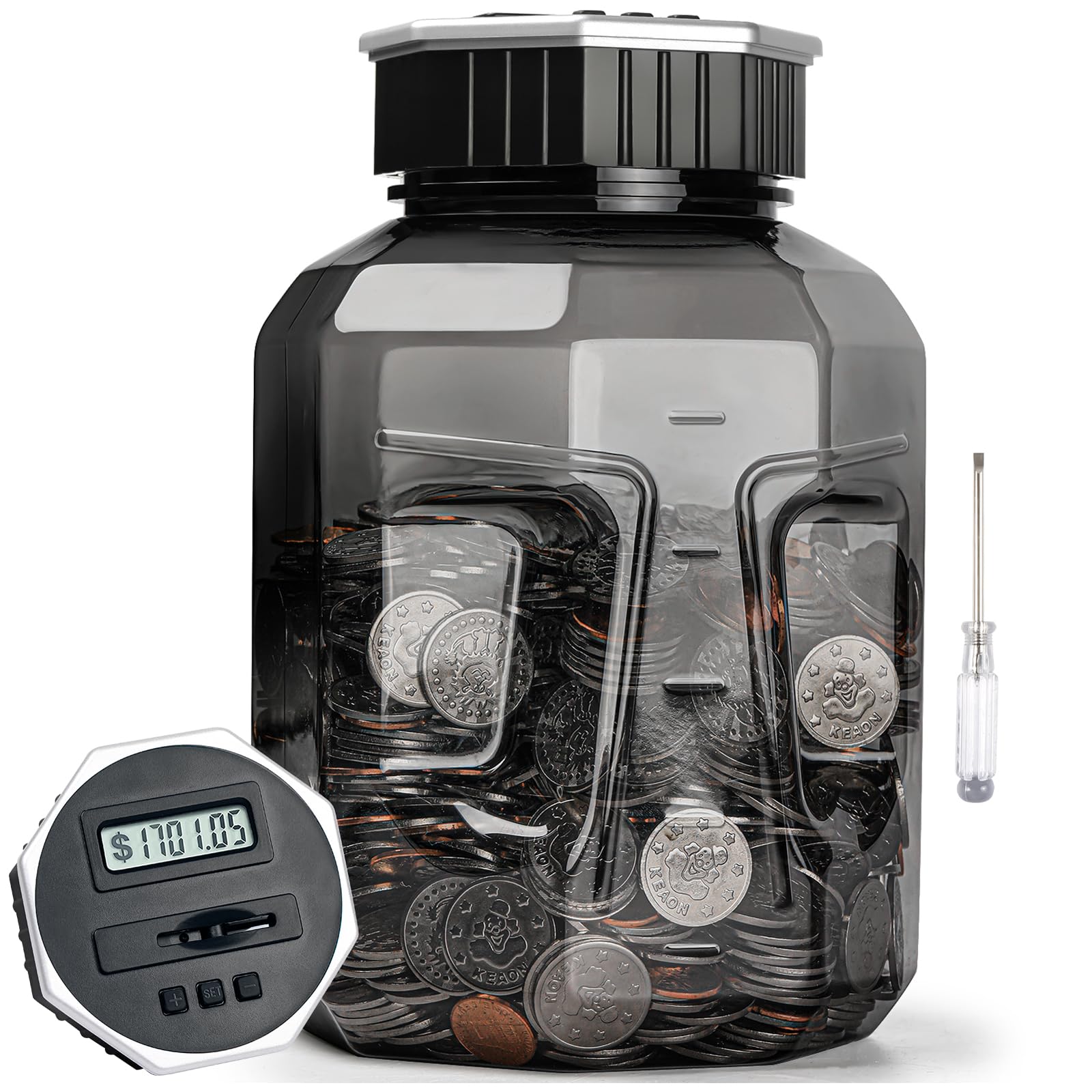 X-Large Piggy Bank For Adults Kids, Vcertcpl Digital Coin Counting Bank With Lcd Counter, 2.4L Capacity, Great Coin Counter Bank