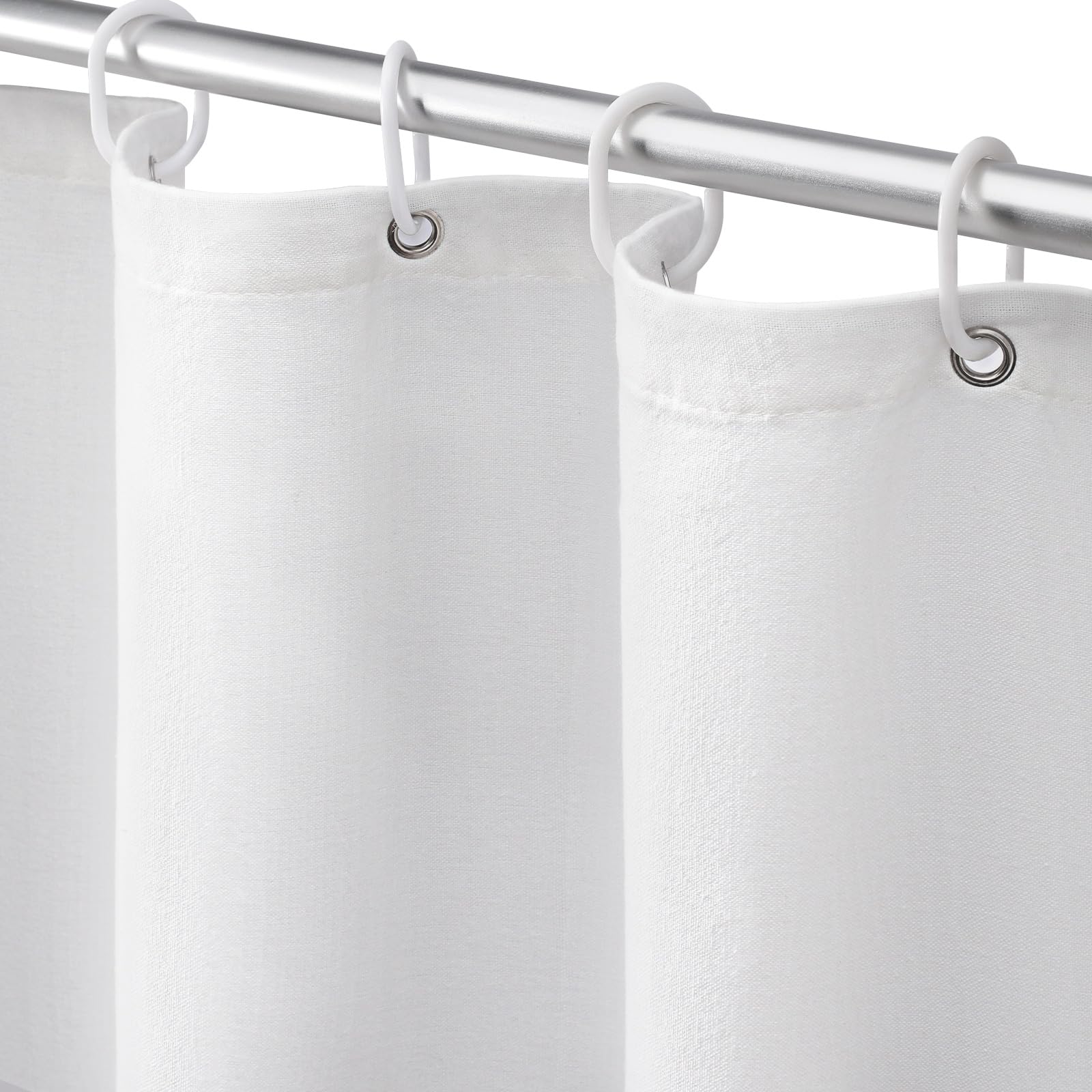 Extra Long Shower Curtain White Linen Shower Curtain for Bathroom Natural Cotton Cloth Fabric 78 Inch Shower Curtain with 12 Dur