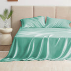 Love'S Cabin Satin Queen Sheets Set - 4 Piece Aqua Silky Satin Bed Sheets Queen Set With Deep Pocket, Luxury Silk Feel Satin Queen Size Sheet Set (1 Flat Sheet,1 Fitted Sheet,2 Pillow Cases)