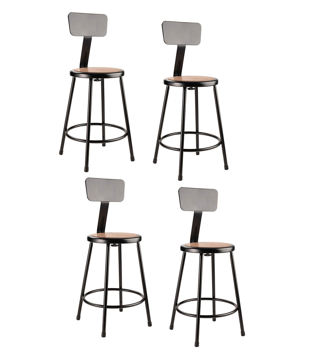 National Public Seating 6224B-10-CN 24&quot;Heavy Duty Steel Stool with Backrest (4 Pack), Black