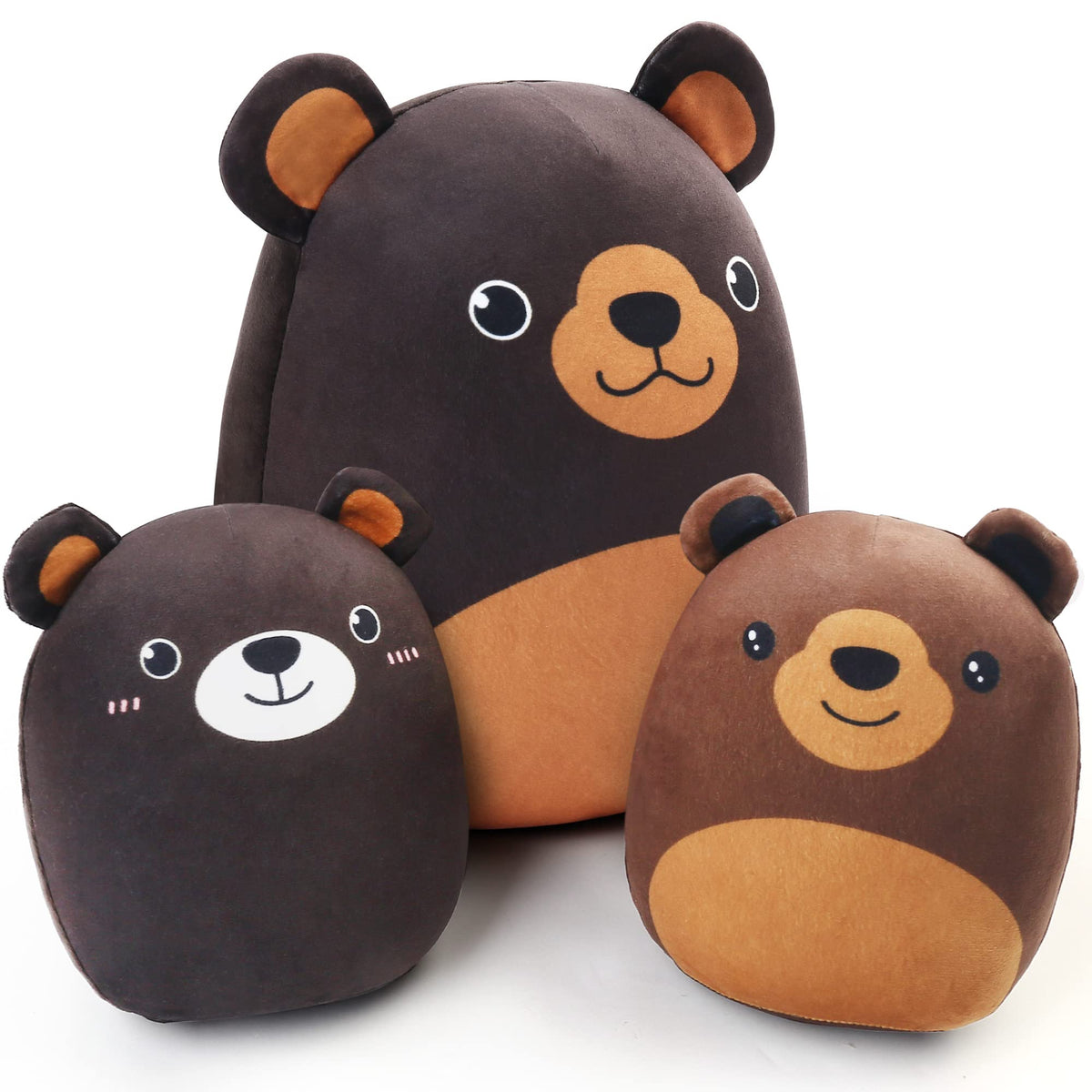 Benben Bear Plush Pillow, Set Of 3 Cute Plushie, 12 And 7Aa Squishy Stuffed Animals Hugging Toy, Mama Bear And Cubs