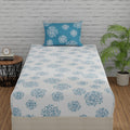 Huesland By Ahmedabad Cotton 144 Tc Cotton Single Bedsheet With Pillow Cover  White & Blue