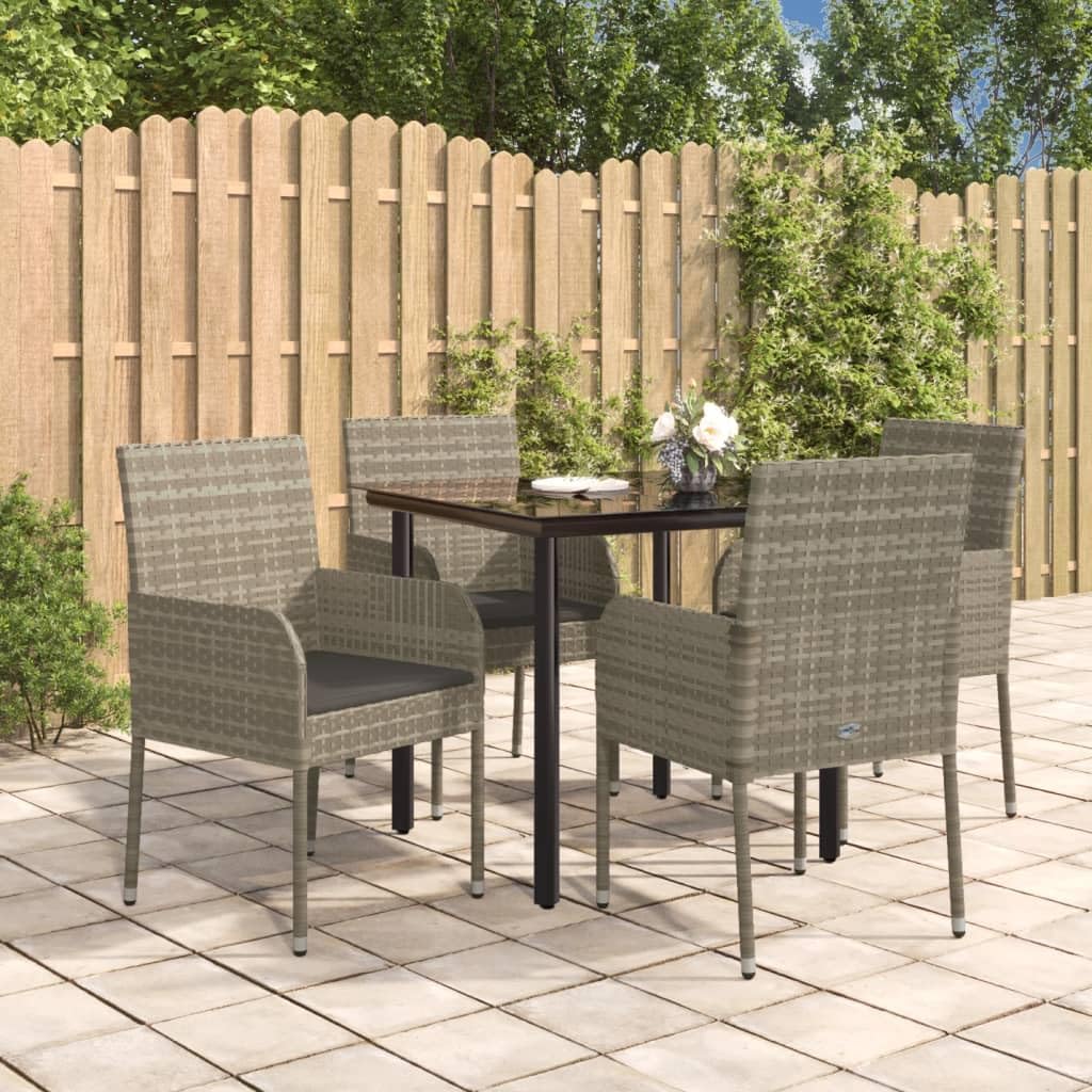 vidaXL Contemporary 5-Piece Patio Dining Set with Cushions - PE Rattan and Powder-Coated Steel Frame - Black and Gray Color