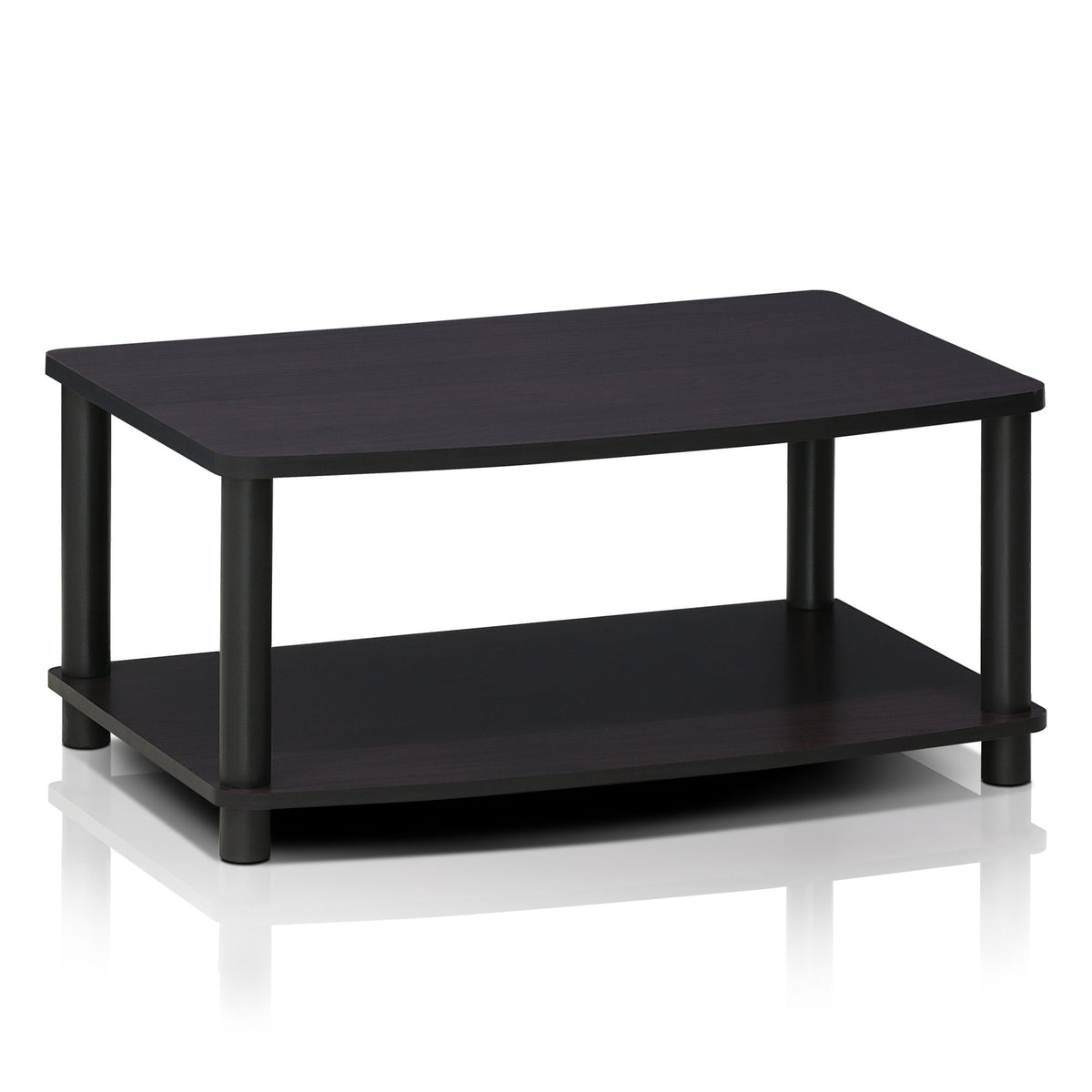 Furinno Turn-N-Tube No Tools 2-Tier Elevated Tv Stand, Plastic Round Tubes, Dark Walnut