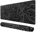 Large Mouse Pad For Desk - Gaming Mouse Pad With Stitched Edges, Natural Rubber Anti-Slip Base, Minimalist Black Topographic Con