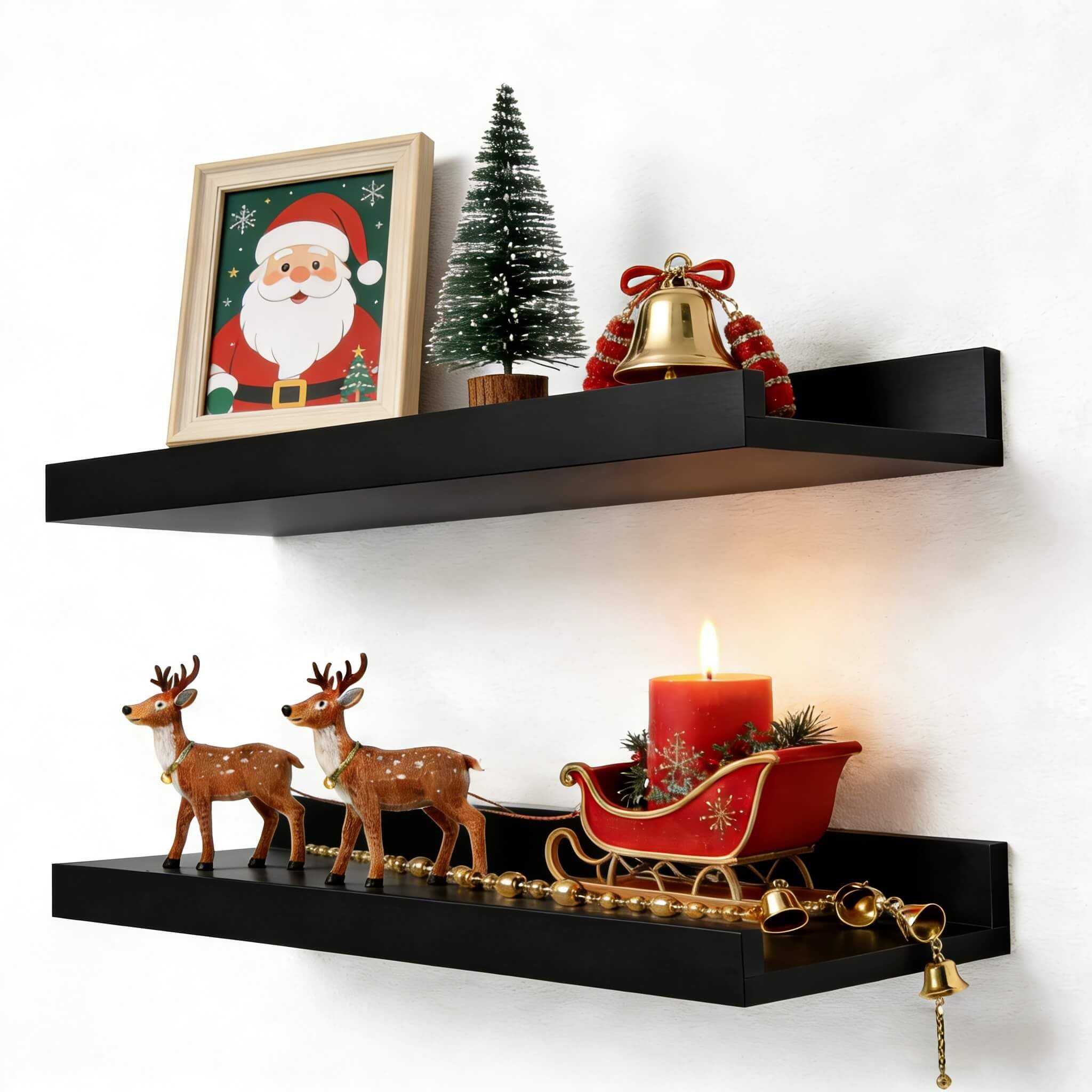 Solrot Black Floating Shelves for Wall Decor, Wall Mounted Wood Storage Shelf for Bedroom, Living Room, Bathroom, Kitchen, Nurse