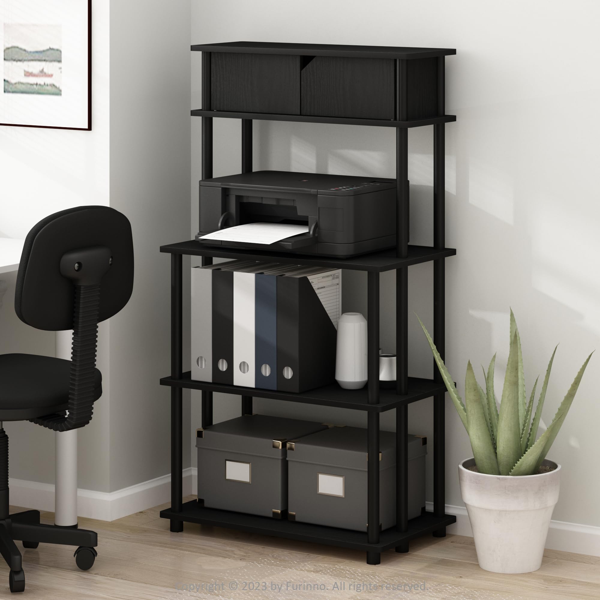 Furinno Turn-N-Tube Toolless Multipurpose Printer Stand Display Storage Shelf With Top Cabinet, Americano/Black