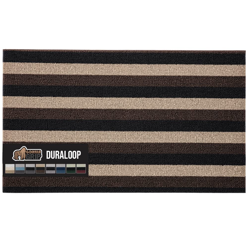 Gorilla Grip Heavy Duty Striped Doormat, Thick Bristles, Crush Proof Texture, Catches Dirt From Shoes, Strong Backing, Easy To C